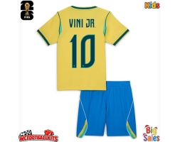 Brazil Vinicius Junior #10 Replica Home Stadium Kit for Kids World Cup 2026 Short Sleeve (+ pants)